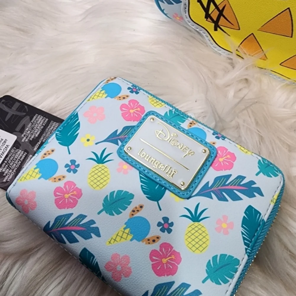 Set of 2Loungefly Disney Backpack: Pineapple Stitch Mini-Backpack&Wallet new